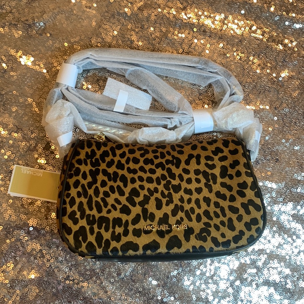 Michael Kors Carmela Small Pouchette Crossbody Leather with real haircalf NEW